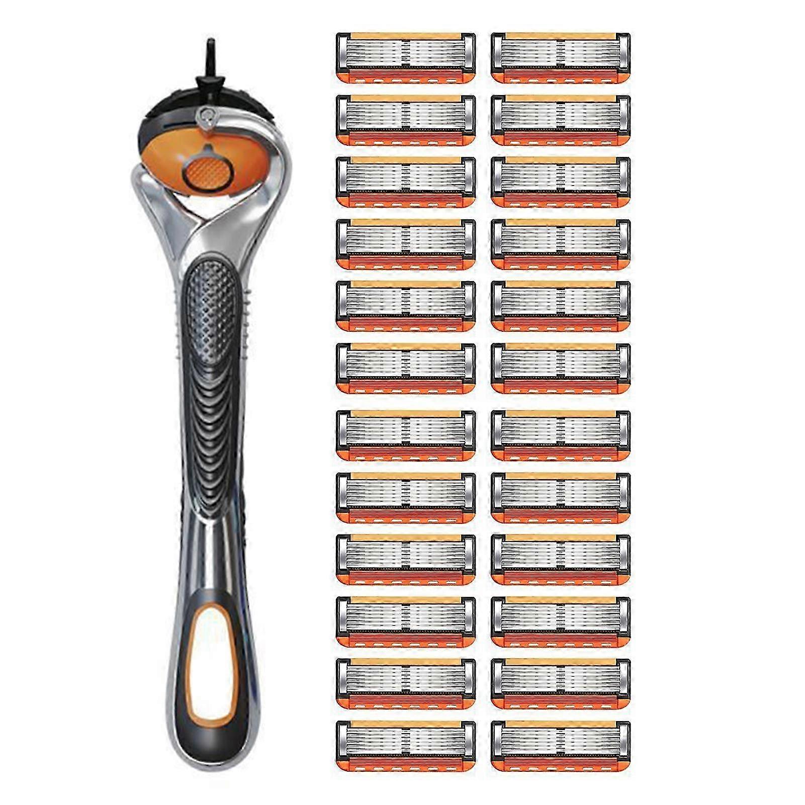Men's Razor Blades Replacement Set with Ergonomic Handle Stainless Steel Blades for All Beard Types