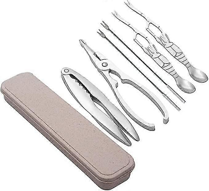 6 Pcs Stainless Seafood Tool Sets Seafood Opener Tool Kit, Crustacean Set With Storage Box, 2 Pcs Lobster Crackers Hao