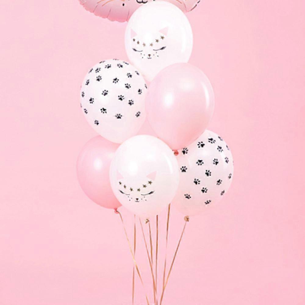 猫パーティーバルーンバンドル|女の子ピンク誕生日動物の装飾x6