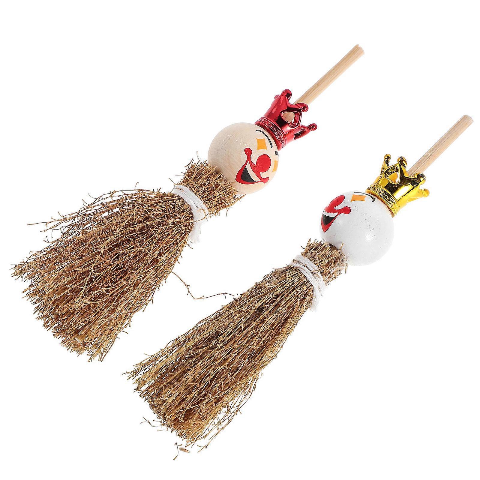 Miniature Clown Broom 2Pcs Dollhouse Scene Model Assorted Color for Realistic Replication