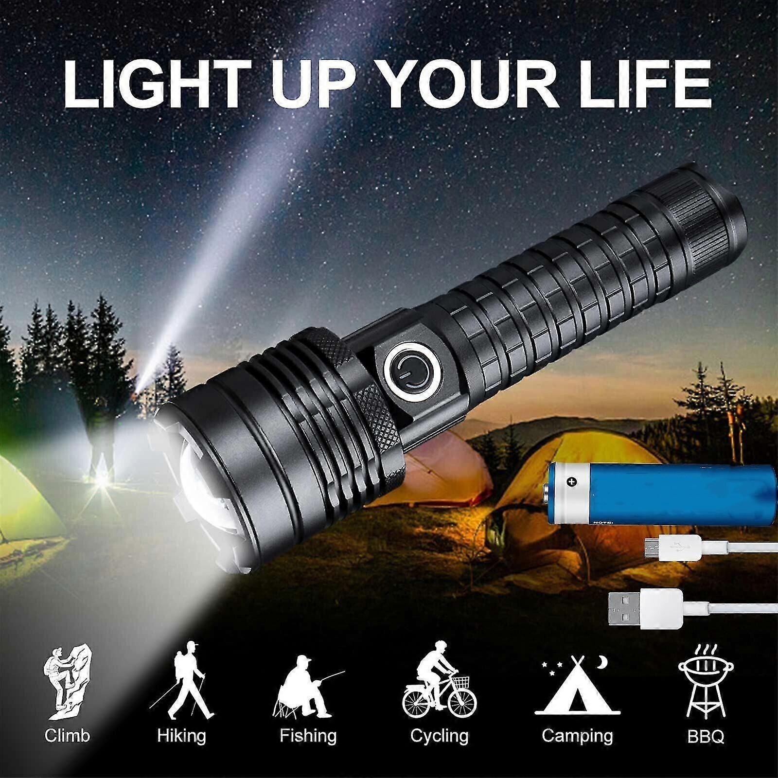 1000000 Lumens Super-Bright LED Tactical Flashlight USB Work Light Zoomable