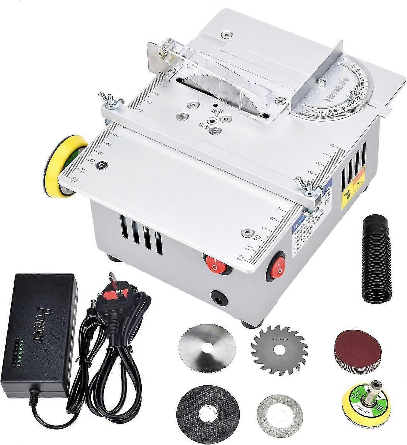 Mini Hobby Table Saw with Miter Gauge,3 Inch HSS Circular Saw Blade,96W Power Supply for DIY Handmade Wooden Model Crafts, Printed Circuit Board Cutti