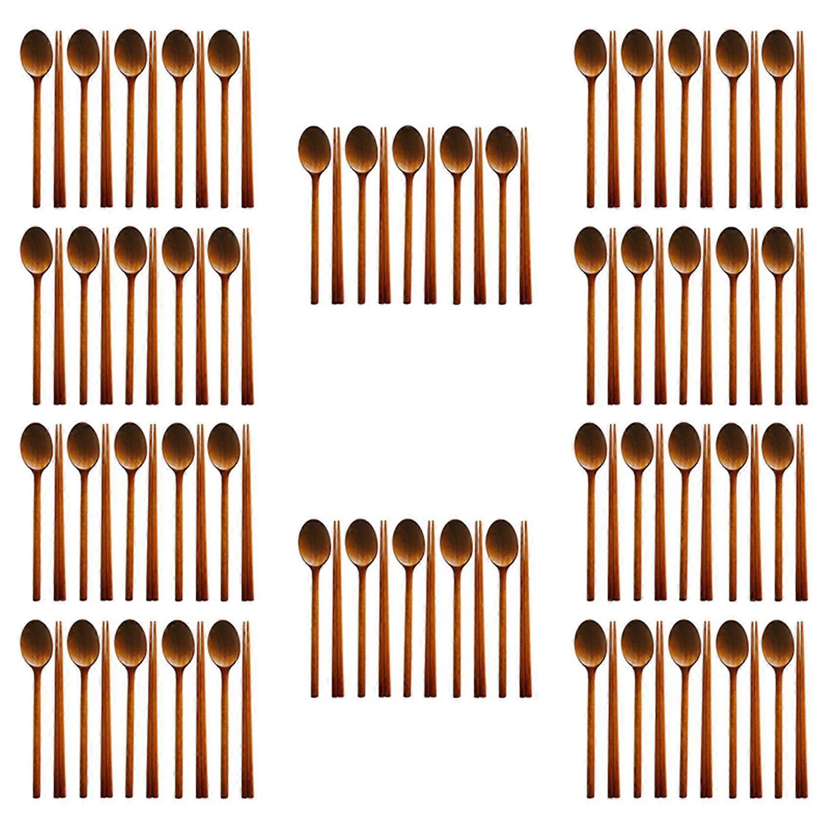 Handmade Jujube Tree Wooden Korean Dinnerware Combinations Utensil,50 Set of Spoons and Chopsticks