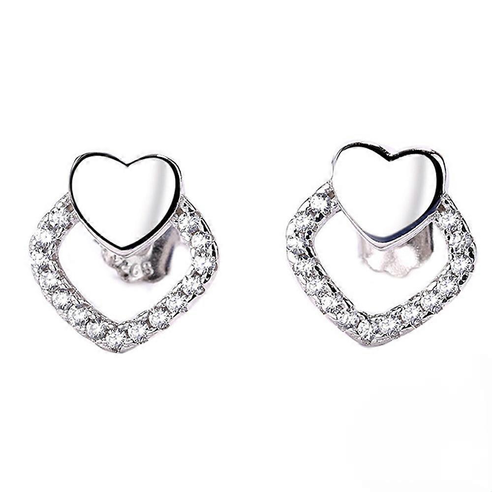 S925 Sterling Silver Heart Hollow Simple Diamond Stud Earrings