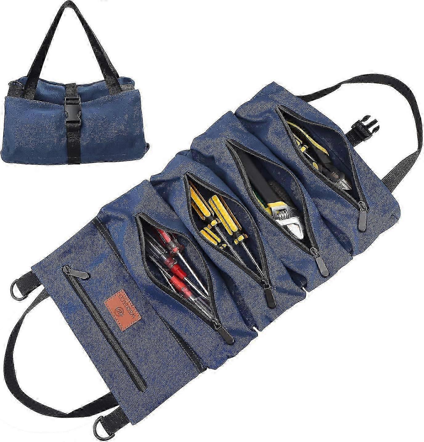 Roll Up Wrench Tool Bag - Canvas - Blue