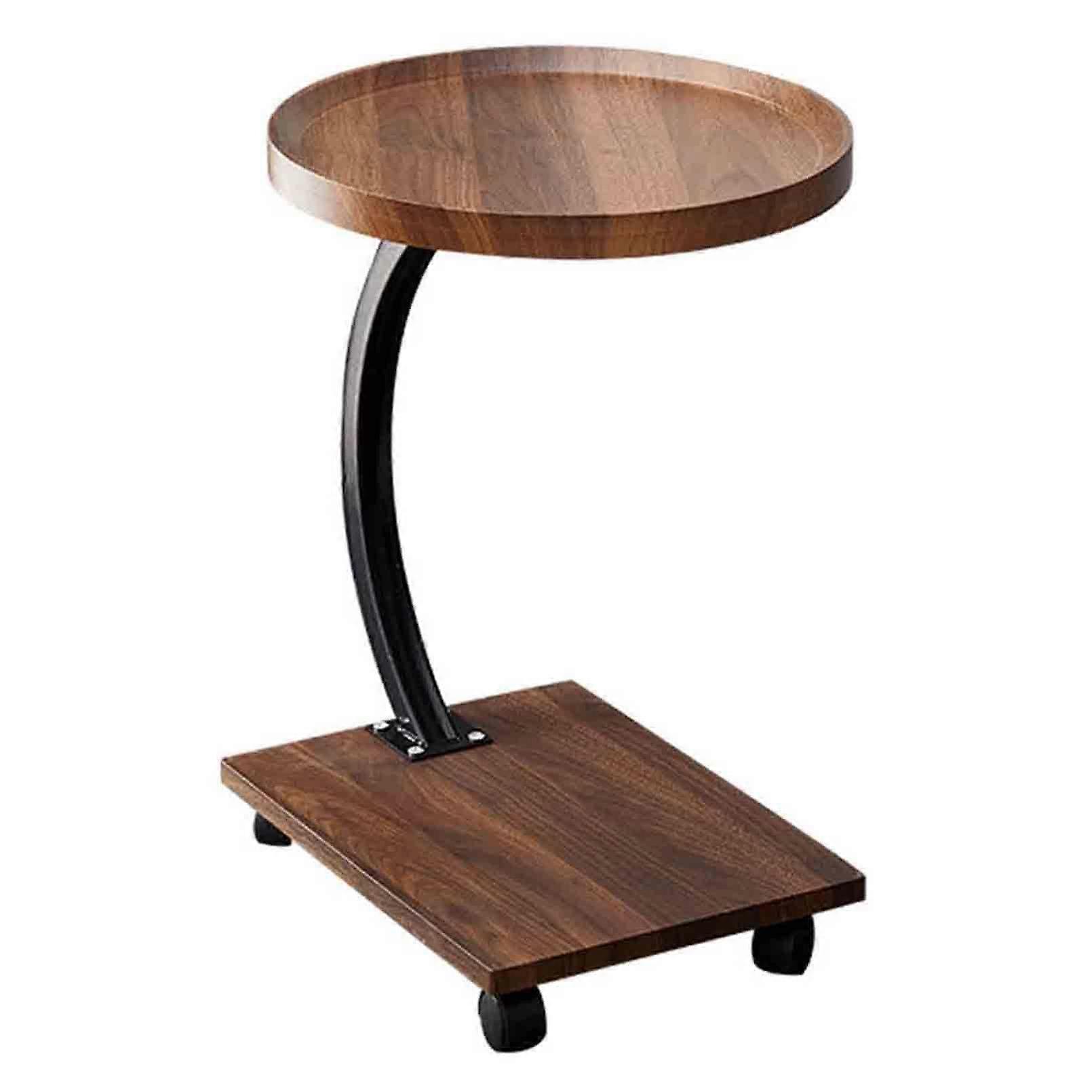 C Shape Side Table With Black Metal Frame And Casters, Versatile Nightstand For Living Room Bedroom Hallway