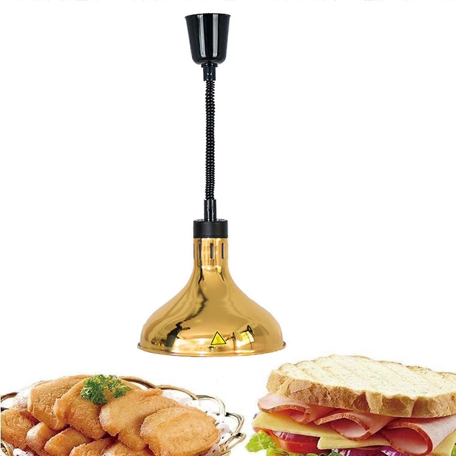 Food Heat Lamp Warmer Adjustable Retractable Chandelier Shade for Buffet Insulation Gold with Explosion-Proof Bulb