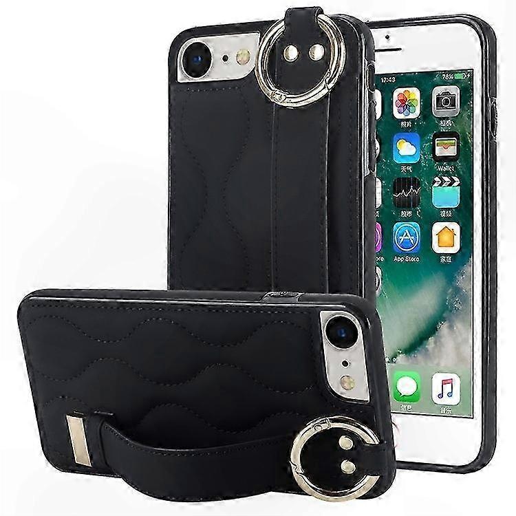 Hybrid PU TPU Phone Case with Wrist Strap, Wave Pattern Protective Cover for 7/8/SE (2020/2022) Models