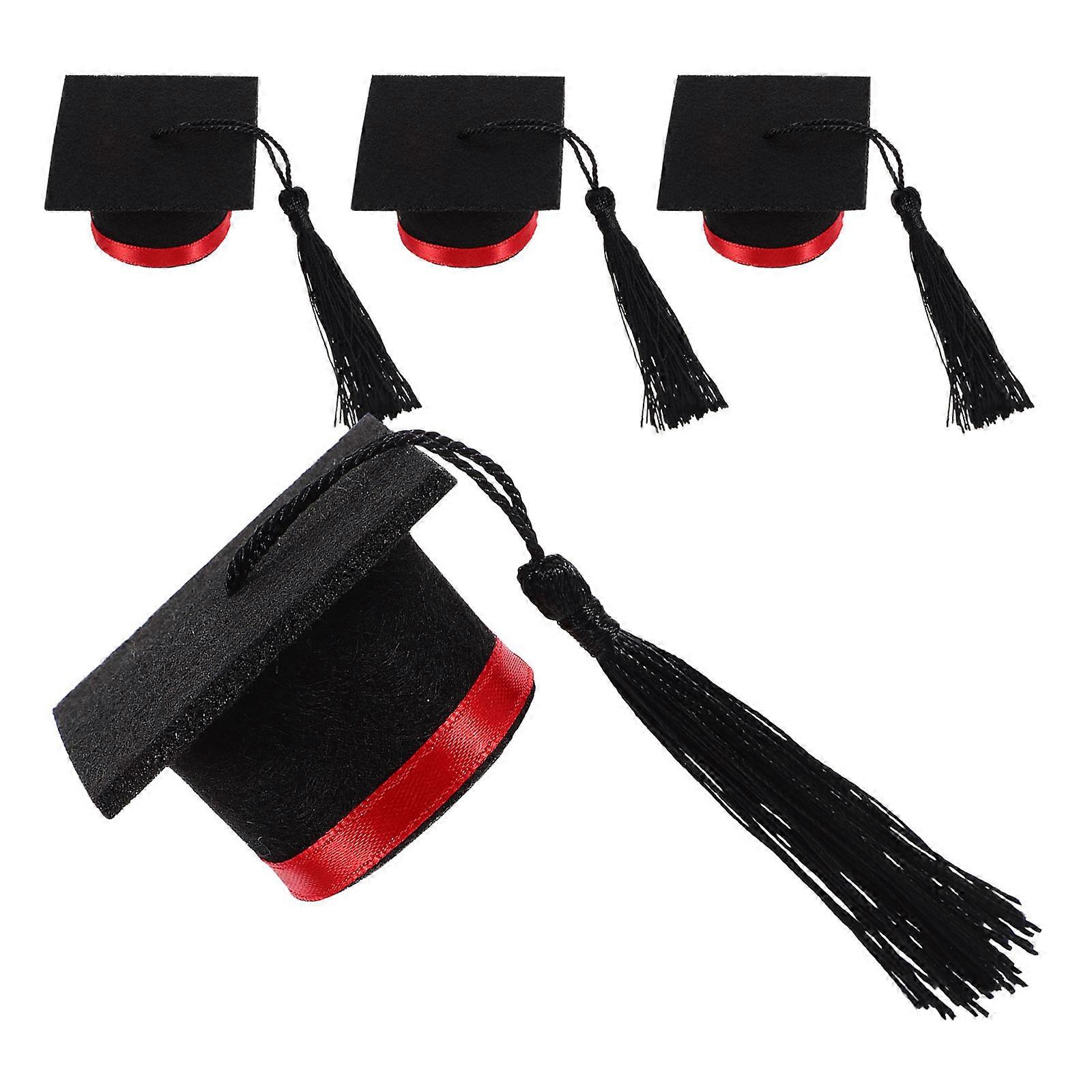Red Mini Graduation Hat Doctoral Cap Decoration 4Pcs