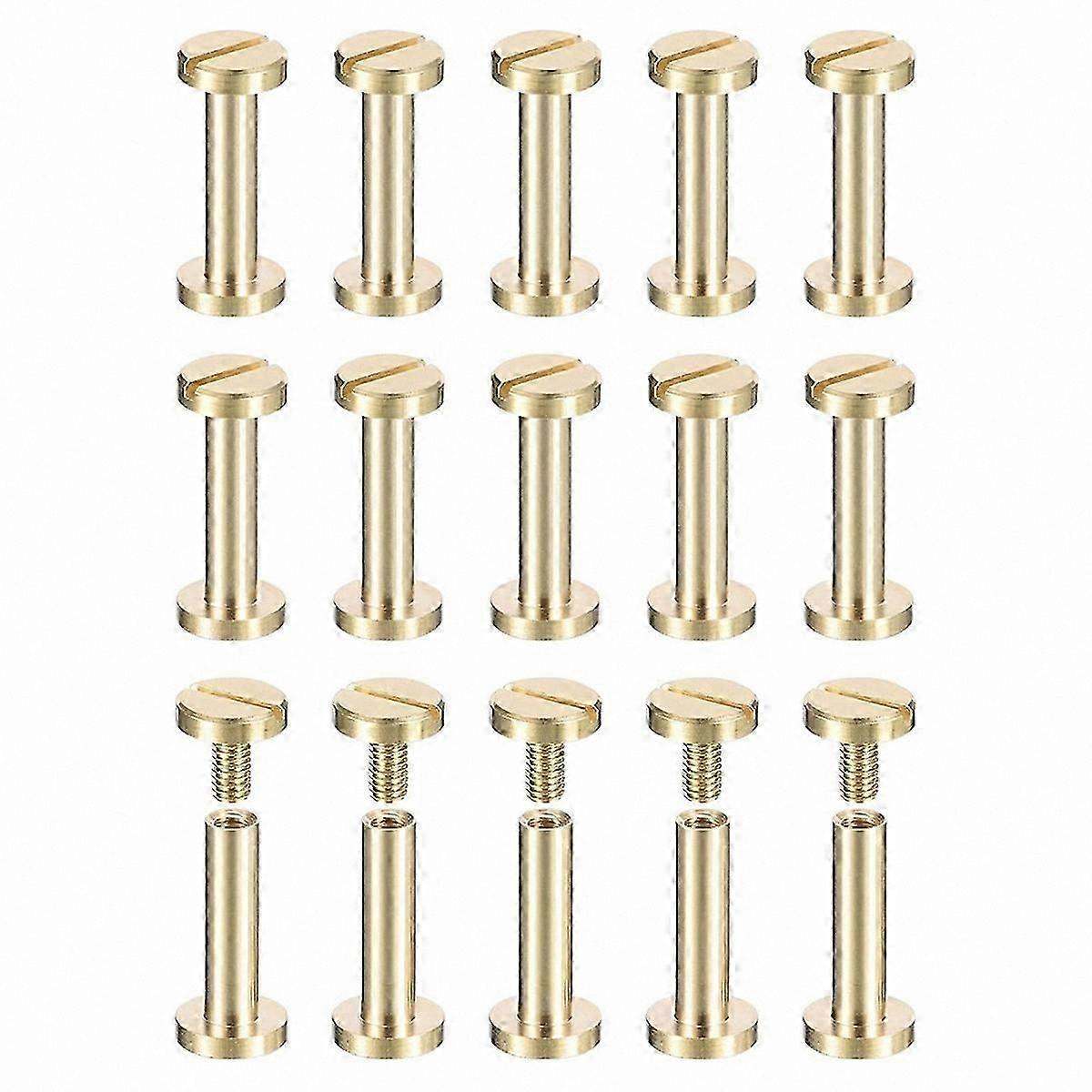 30-Pack Brass Chicago Screws, 15x8mm Flat Head Binding Post Rivets Fastener