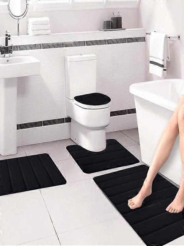 syligr 4-Piece Memory Foam Bath Mat Set, Soft Non-Slip Bathroom Rugs, Machine Washable, Dark, compatible with Universal Toilets