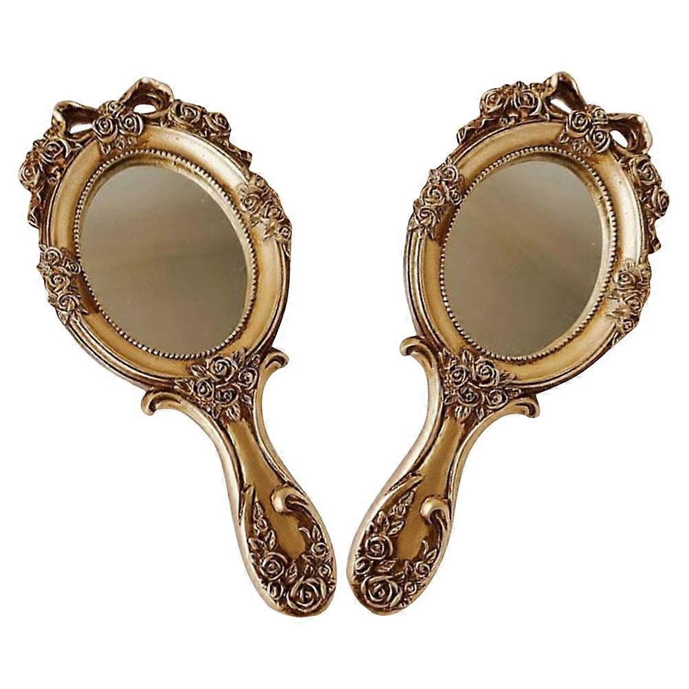Portable Vintage Handheld Mirror with Handle for Makeup Use 6Pcs Golden