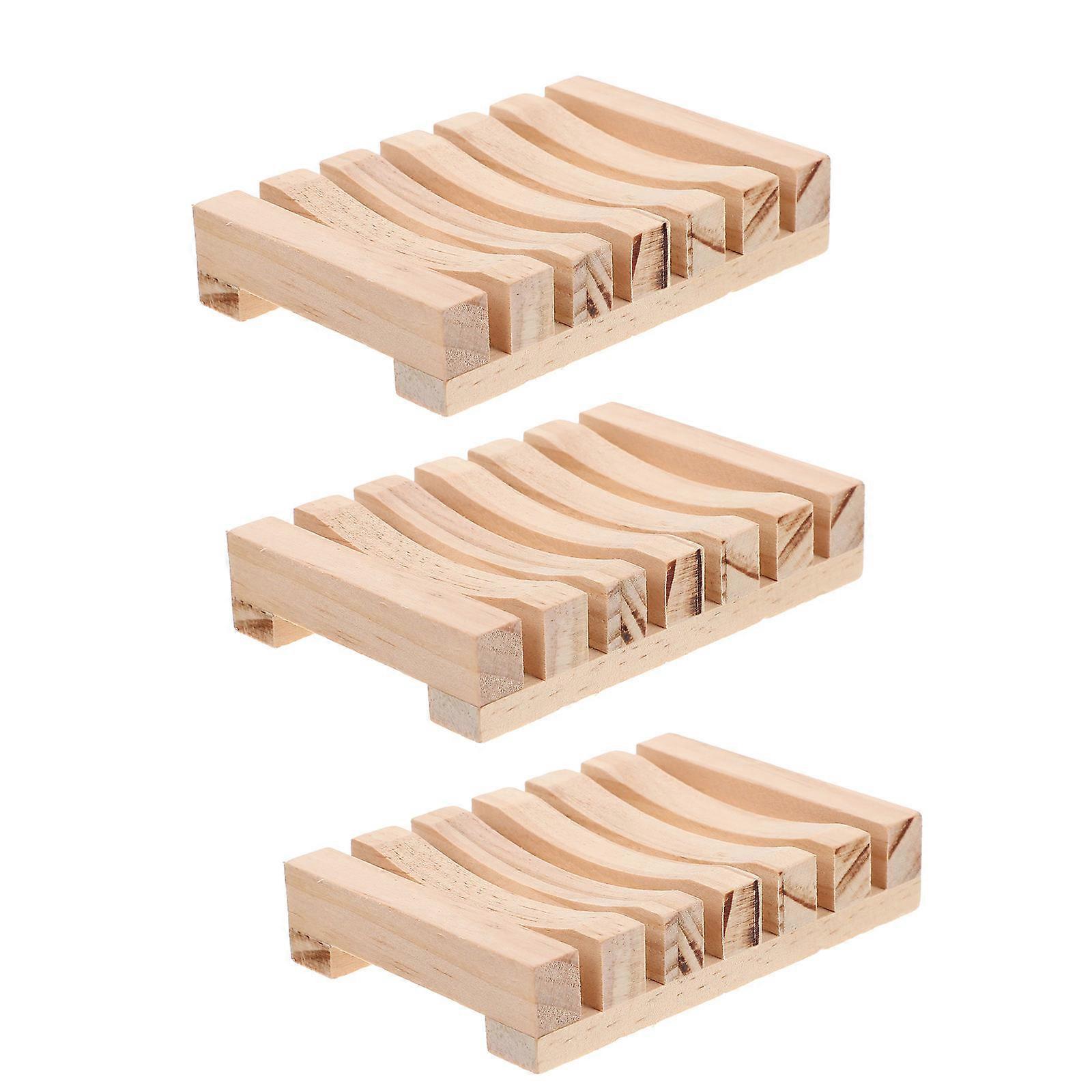 Wooden Soap Dish Simple Rounded Corners Self Draining for Bathtub 3Pcs