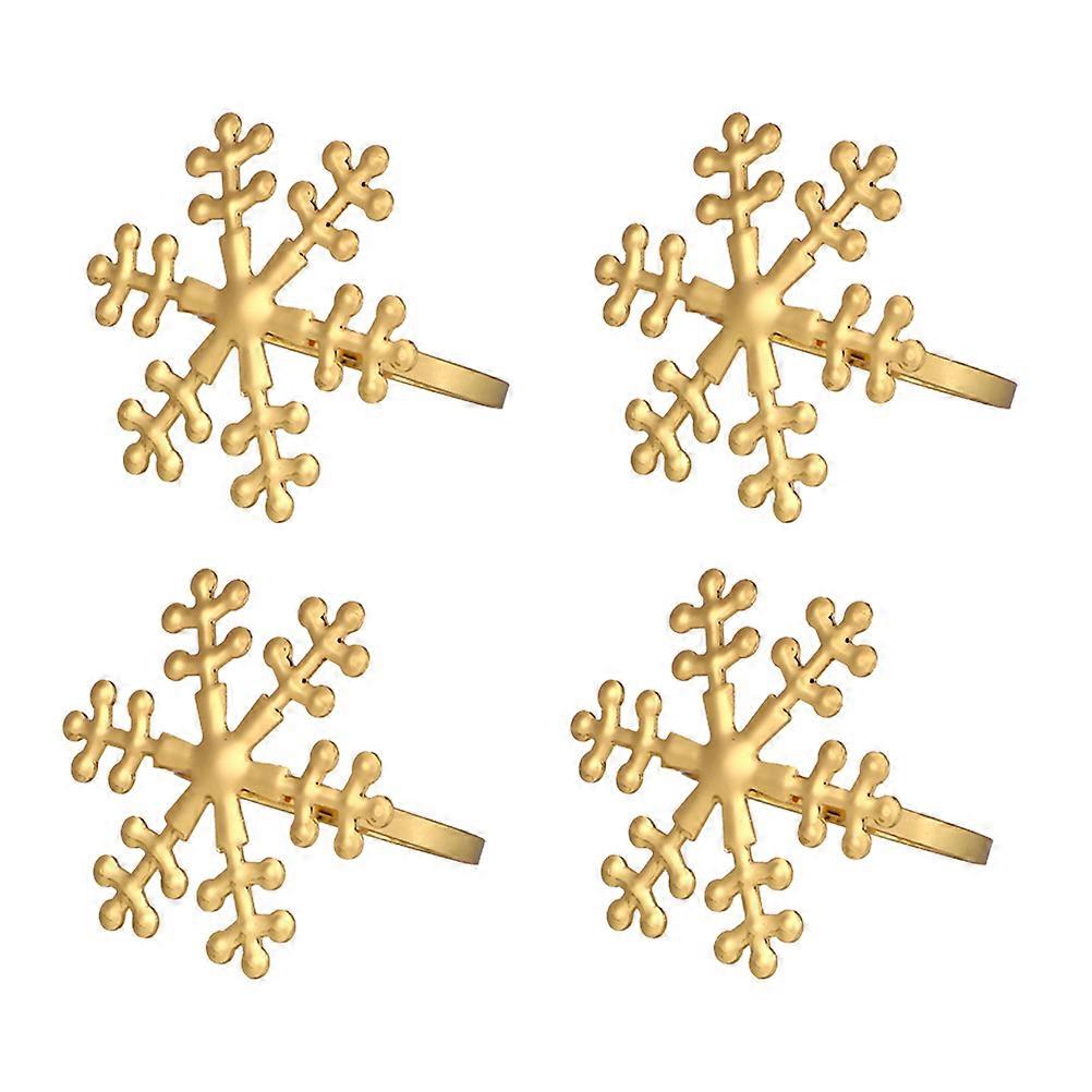 Christmas Snowflake Napkin Ring Golden Alloy for Party 4Pcs Table Accessory