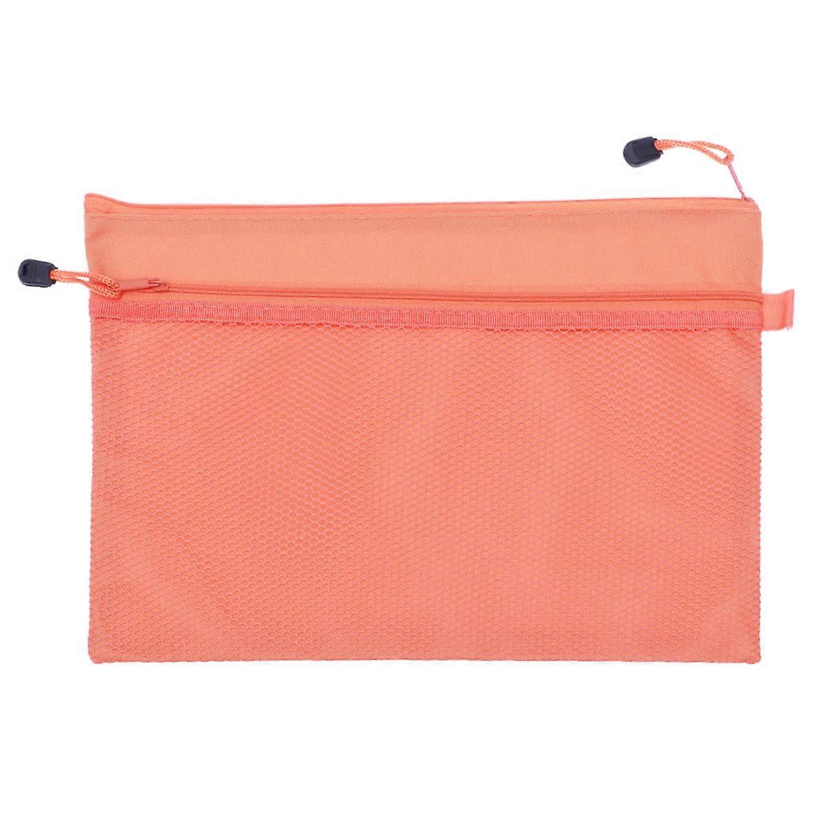 Double-Deck Mesh File Pockets Orange Canvas Zipper File Bags for Files