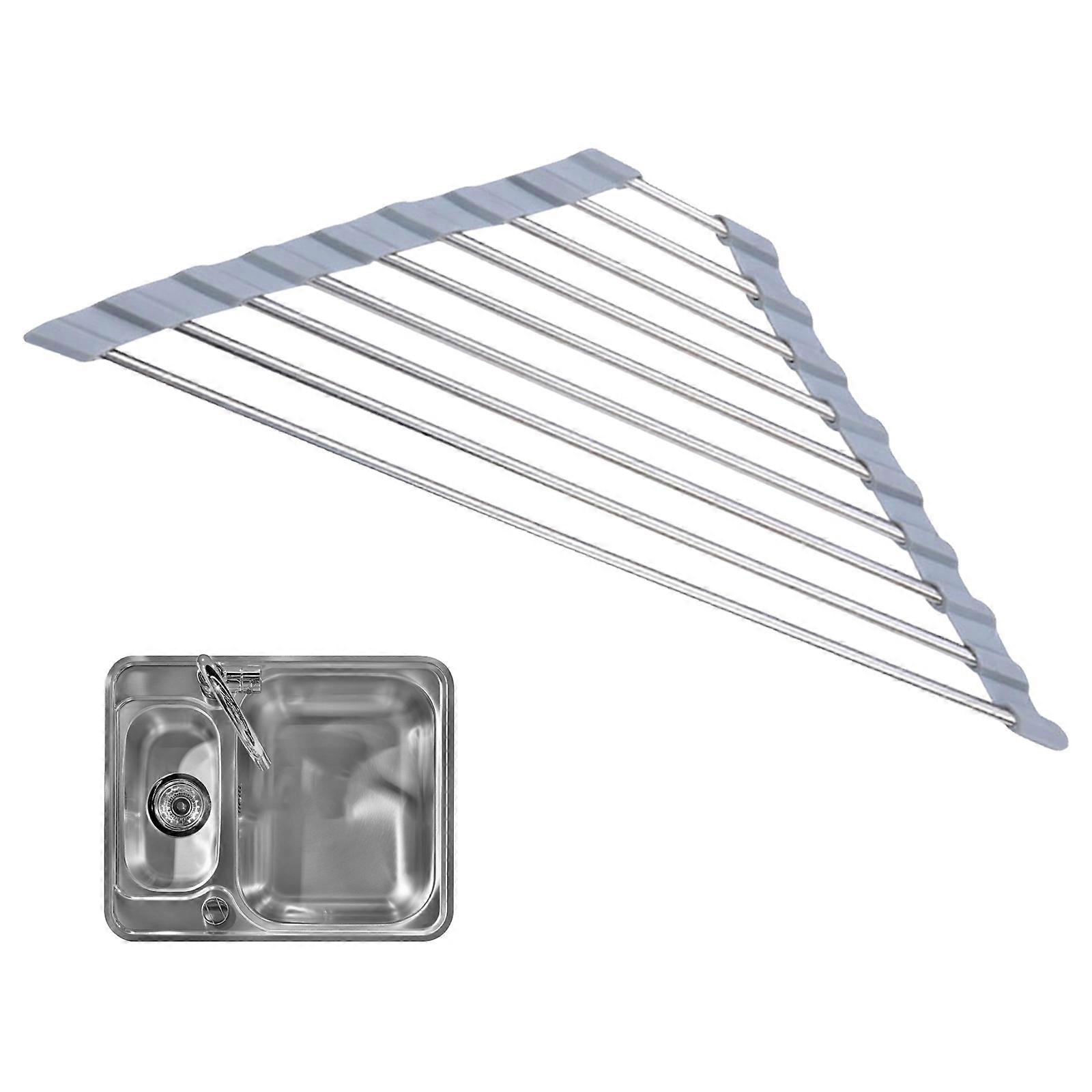 Triangular Drain Rack Stainless Steel for Kitchen Use 3Pcs Gray Tableware Drainer