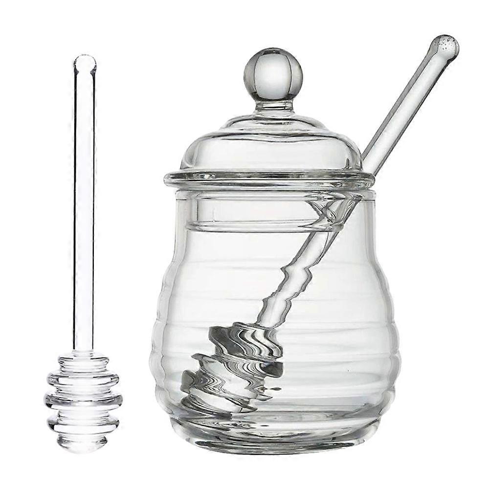 Glass Honey Pot with Lid 1 Set Kitchenware 380ml Home Use Moisture Protection Transparent