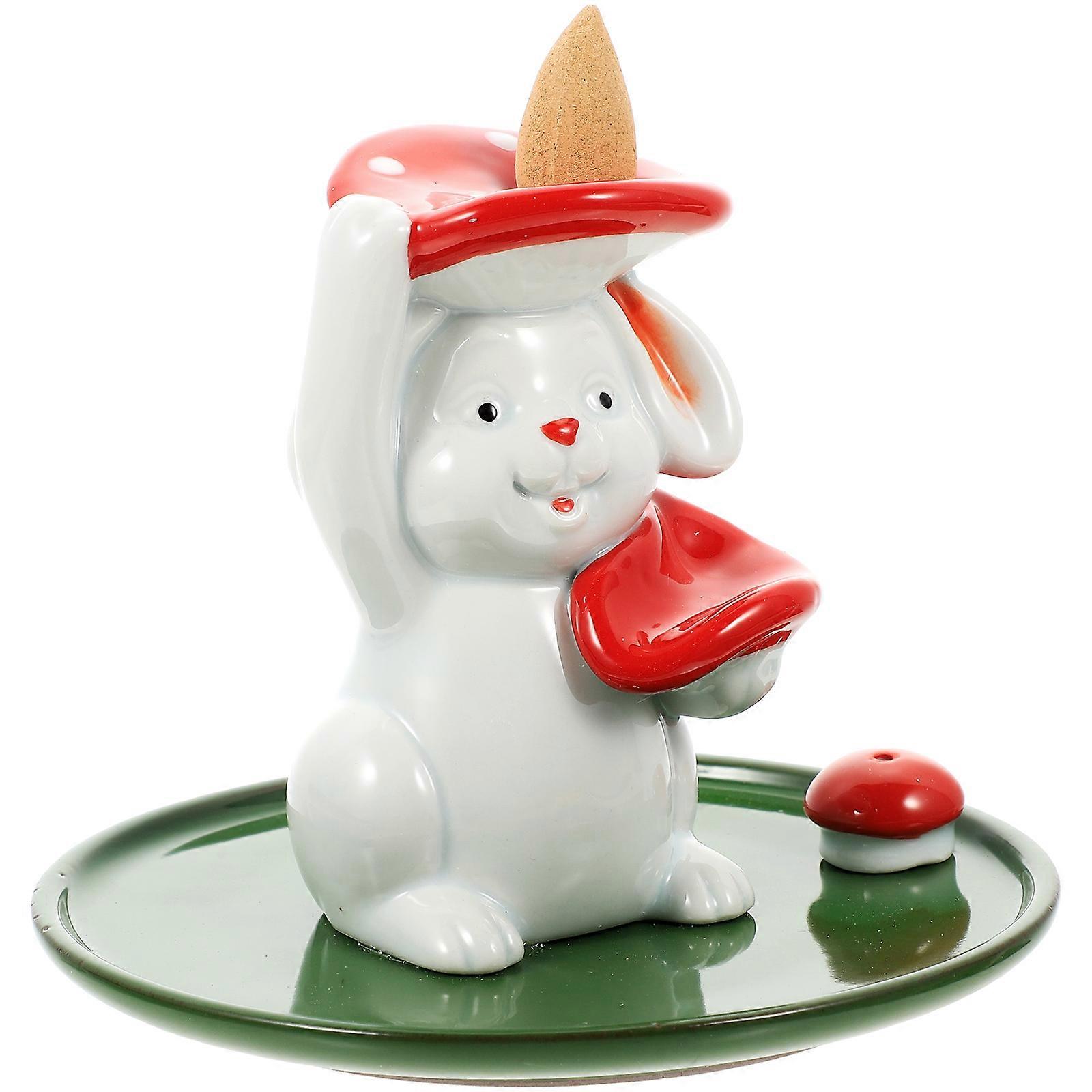Ceramic Backflow Censer 2Pcs Rabbit Incense Burner For Home Decoration With Stress Relief Function In White Color