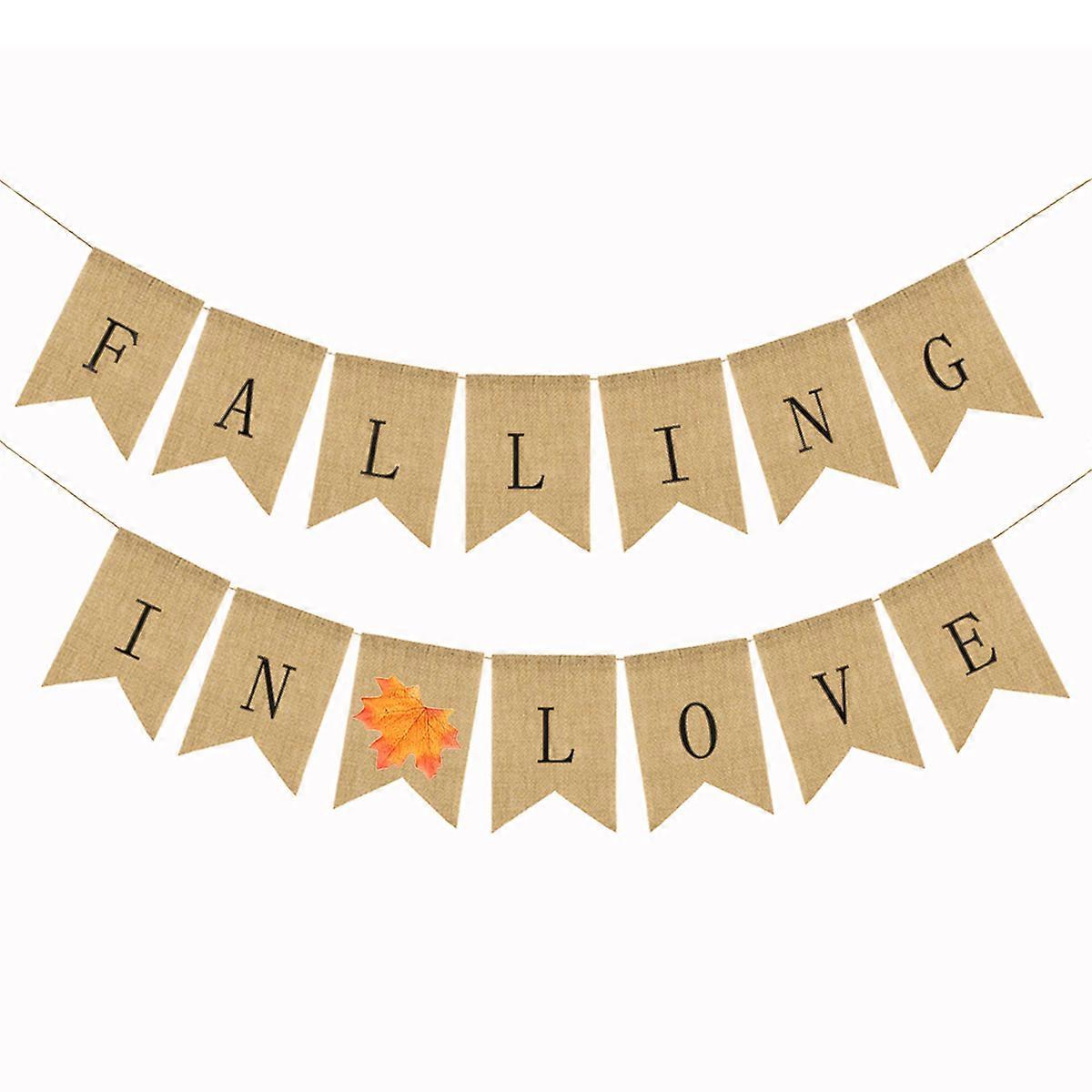 Thanksgiving Banner Linen Bunting Flag for Decorating 2Pcs Khaki Style
