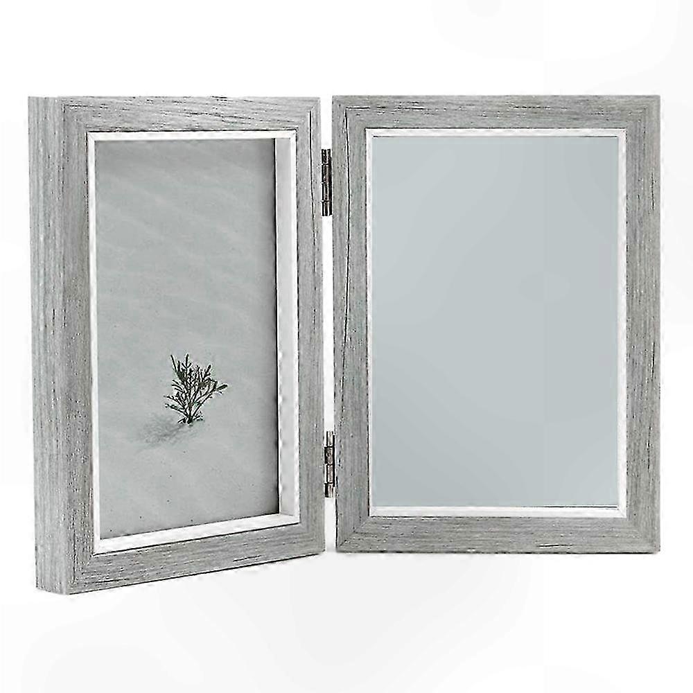 Grey Rustic Wooden Frames 4x6 Inch Double-Sided Hinged Foldable Display for Home Decoration and Events