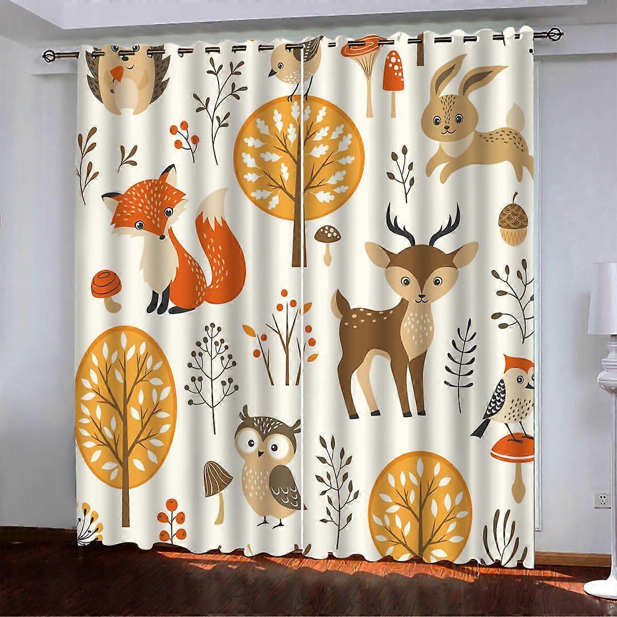 Cartoon Jungle Animals Curtains, Zoo Theme, Opaque, 2 Panels, 29.5 X 65 In (75x166 Cm), For Kids Bedroom, Colorful
