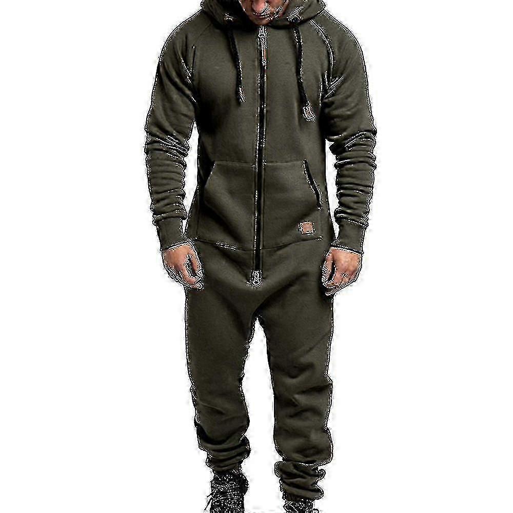 Men Onesie Hoodie Zip Jumpsuit Winter Casual Hooded Romper