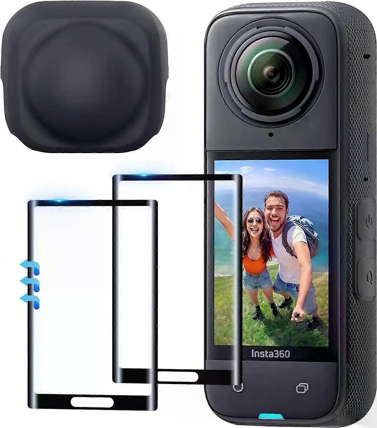 Screen Protector Film (2 Pack) + Lens Cap for Insta360 X5 / insta360 X4, Insta 360 X5 / insta 360 X4 Tempered Glass LCD Display Film, Ultra HD, 9H Har