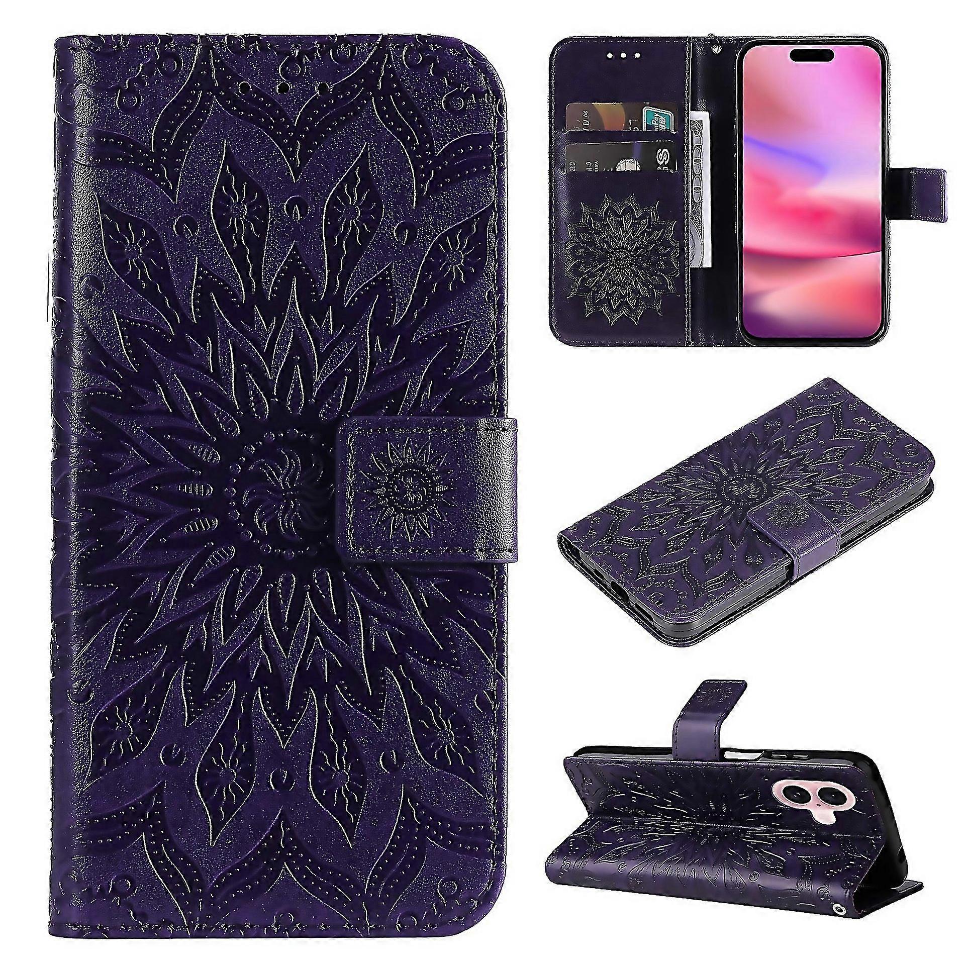 For Embossed Sunflower Pattern Flip Leather Phone Designed For Modern Living