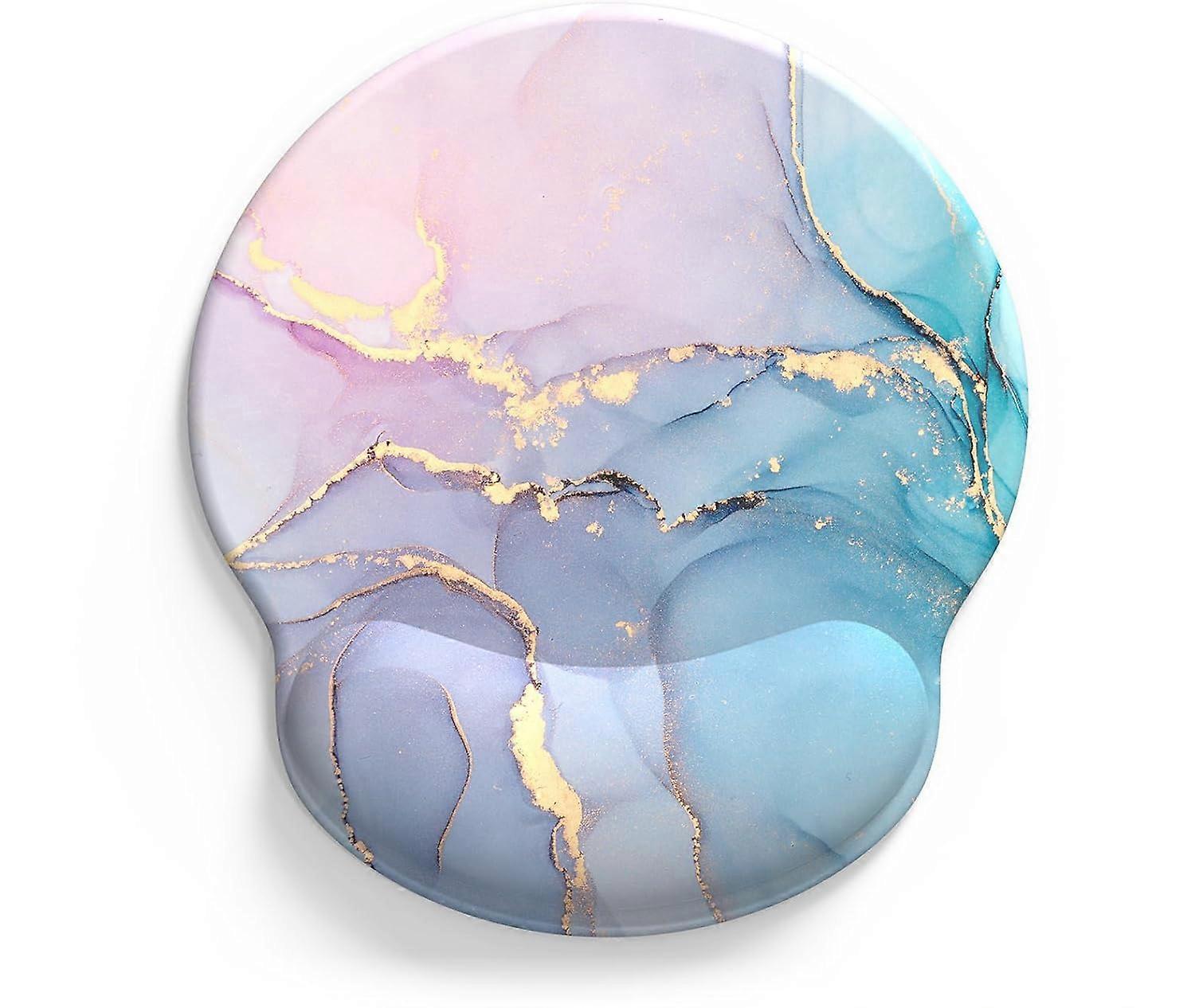 Gel Wrist Rest Mouse Pad - Ergonomic Comfort for Pain Relief, Smooth Surface & Non-Slip PU Base - Ideal for Laptop, Office & Home Use (Cyan, Pink Marb