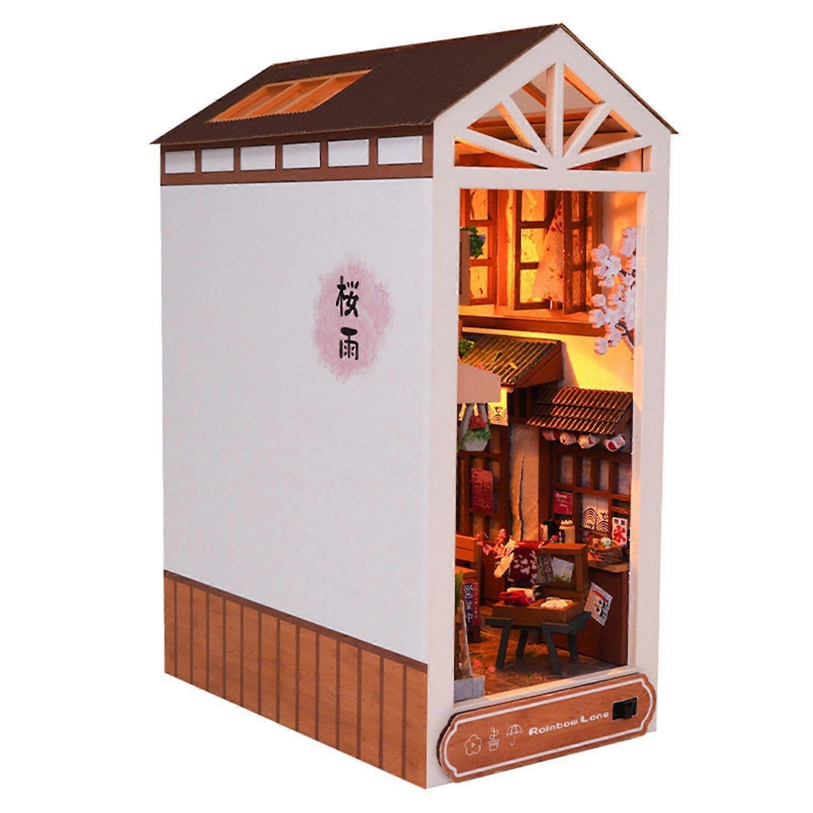 Wooden Puzzle Bookend After The Rain Book Nook Insert For Book Corner Bookcase, LED Light Model Building Creativity Kit