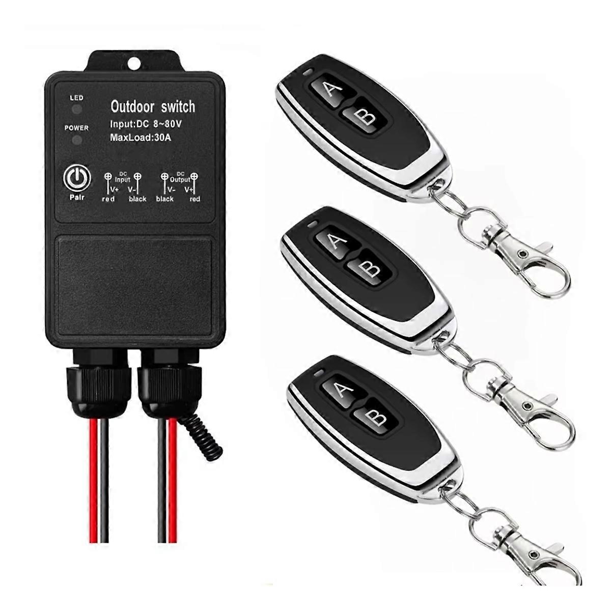 433Mhz Universal Wireless Remote Control Switch Waterproof Wireless Receiver DC8V-80V 30A  mitter for Pump Light Fan