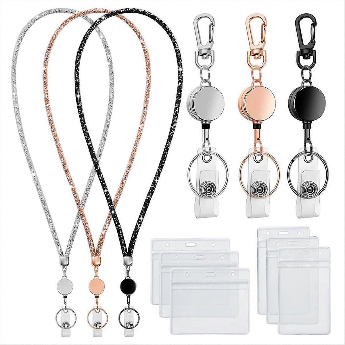 Lanyards for Id Badges 9 in 3 Set Bling Badge Lanyard