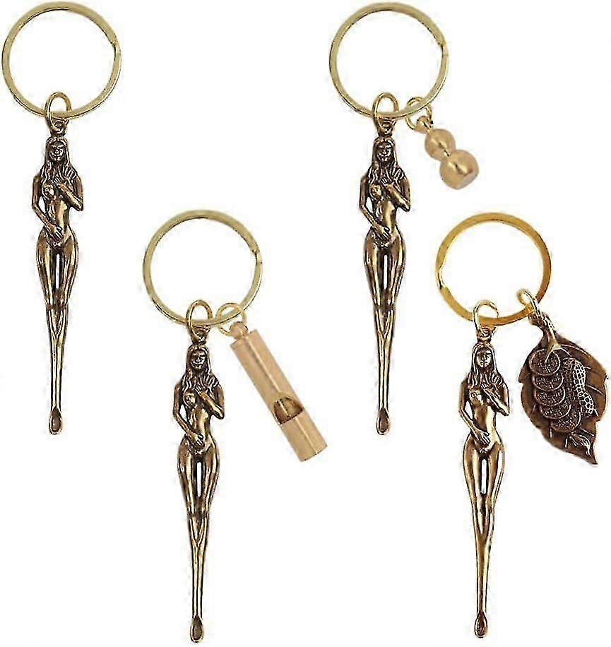 4Pcs Beauty Brass Ear Digging Spoon Key Ring