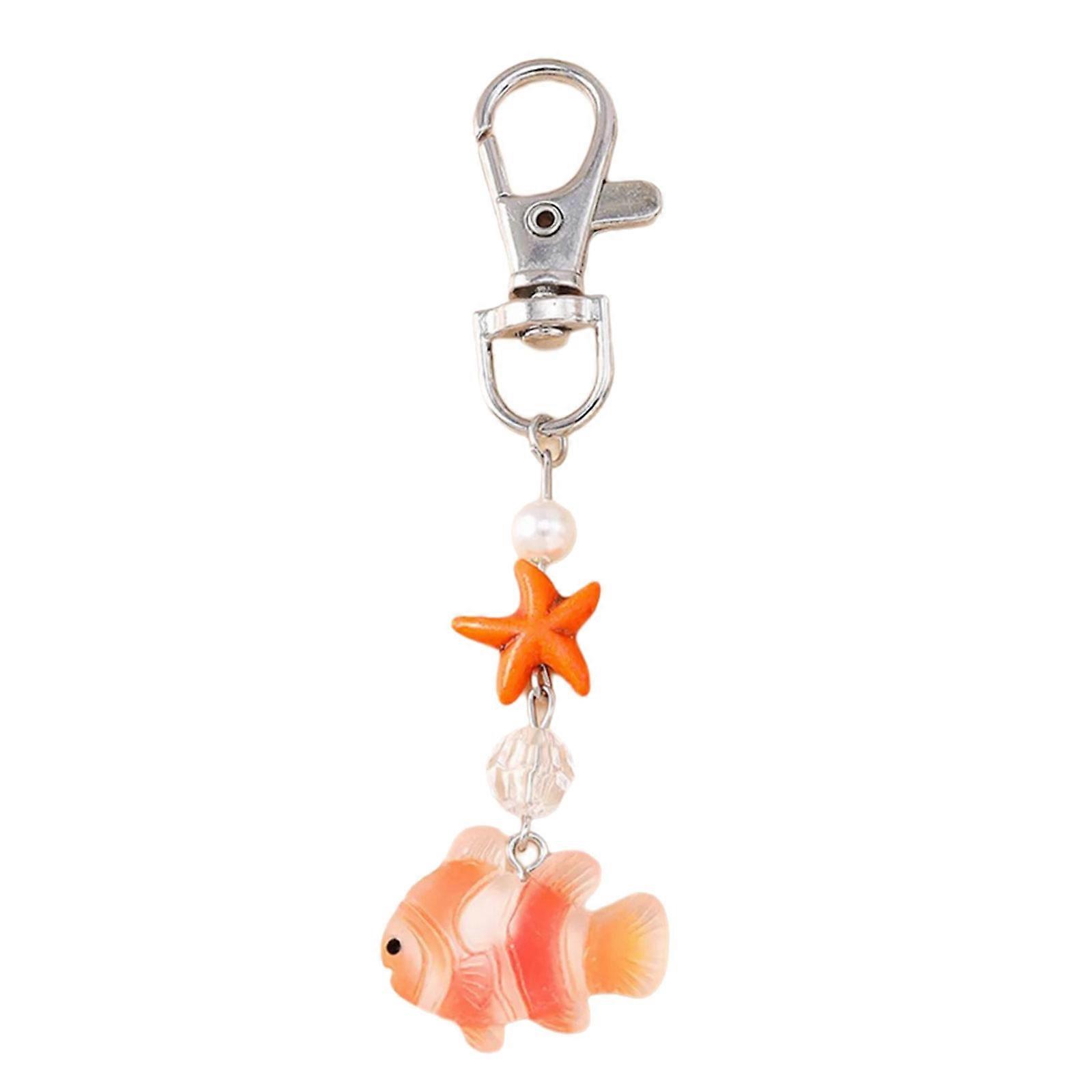 Marine Style Keyring Decorative Starfish Clownfish Carabiner Resin Crafted Keychain For Travel Enthusiasts Multicolor