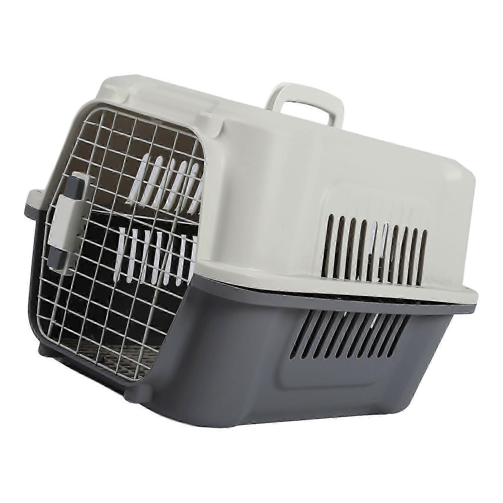 Large-Space Plastic Pet Carrier with Lockable Iron Windows & 4-Side Ventilation for Small Dogs and Cats