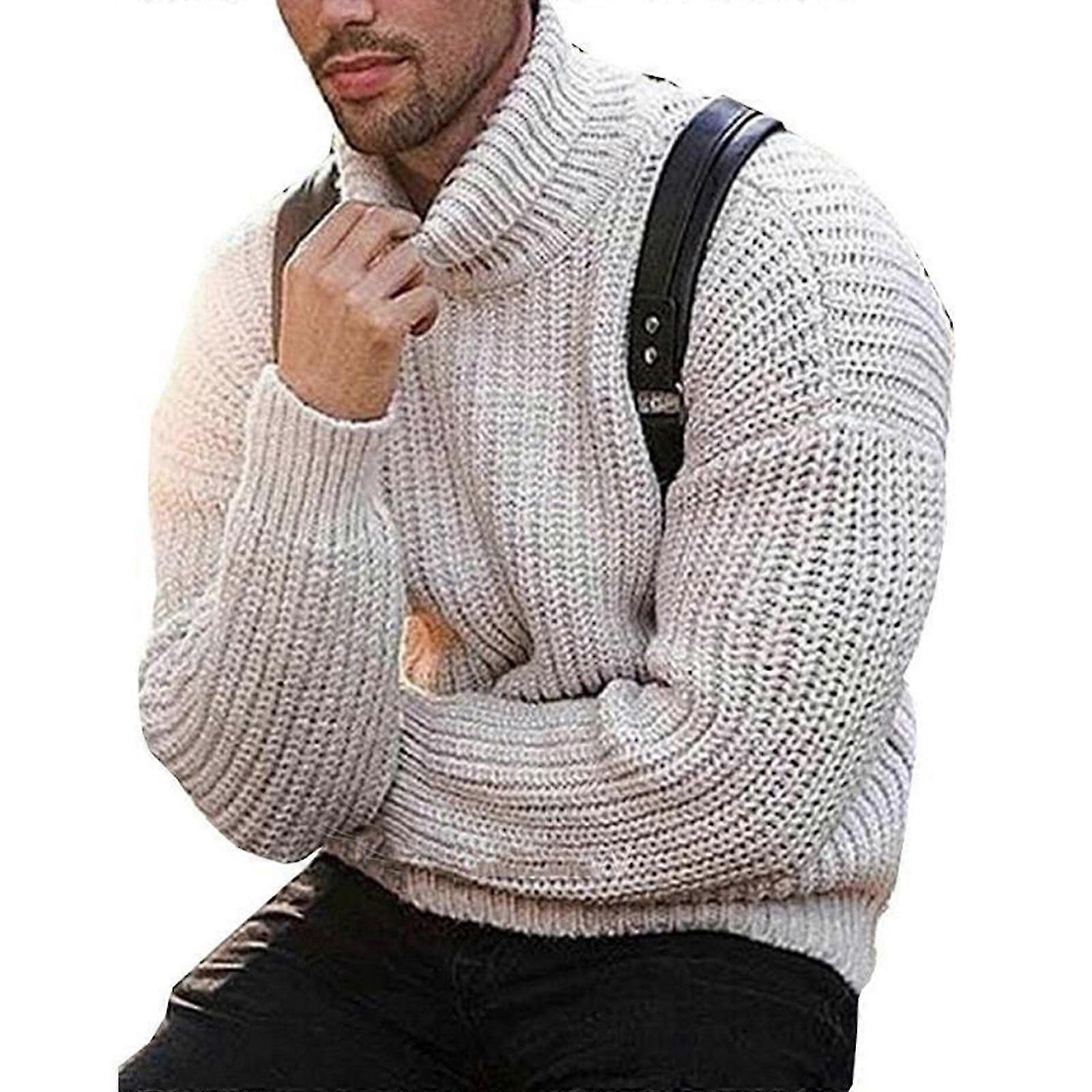 Herren Grobstrickpullover mit Stehkragen, Strickoberteil @BUGU