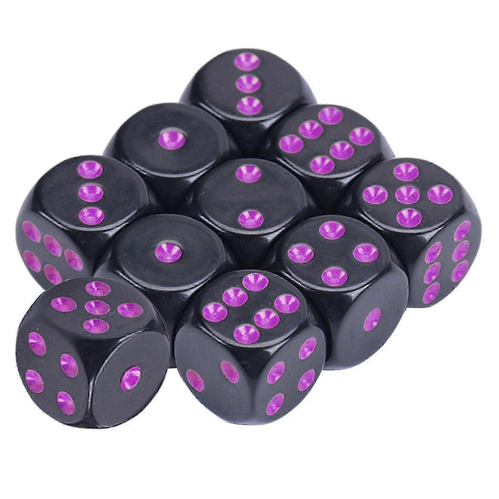 Rounds Corner Six Sided Dices Bulk, Pack of 10 Assorted Color 16mm Acrylic Dices Cubes with Number Dots for Kids Use p urple