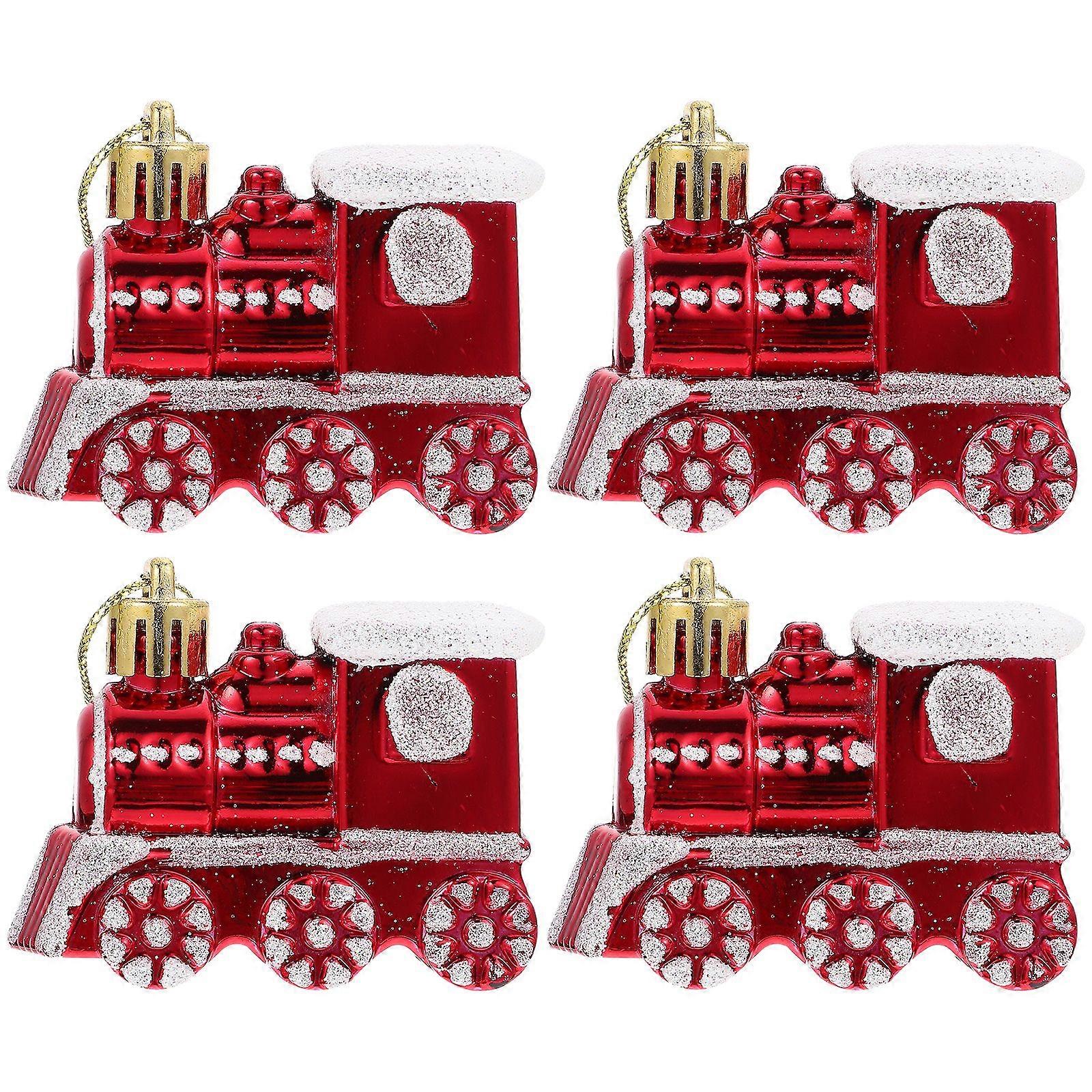 4pcs Decorative Tree Hanging Ornaments Cartoon Train Shaped Xmas Tree Pendants