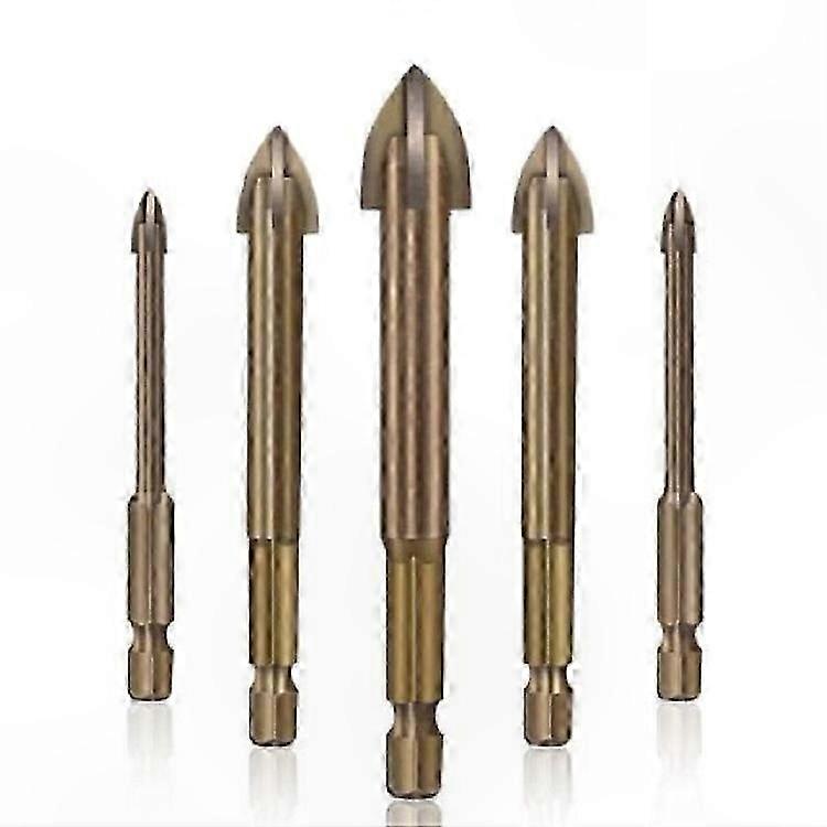 Ceramic Glass Tile Drill Bit Set, 5 Gold Drill Bits for Efficient Drilling