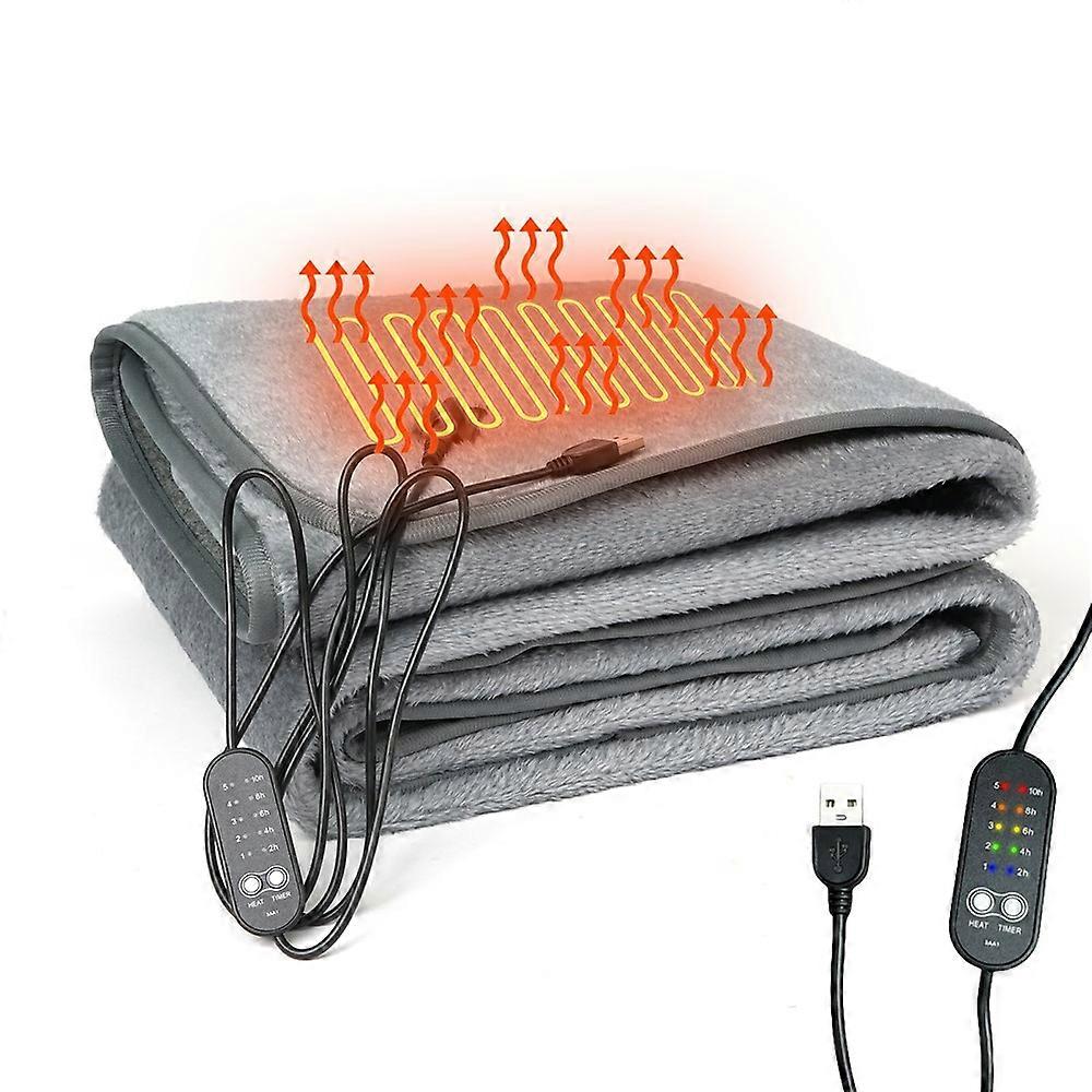 160 x 80cm USB Heated Electric Blanket 5 Temperature Settings Soft Plush Heating Blanket with Timer