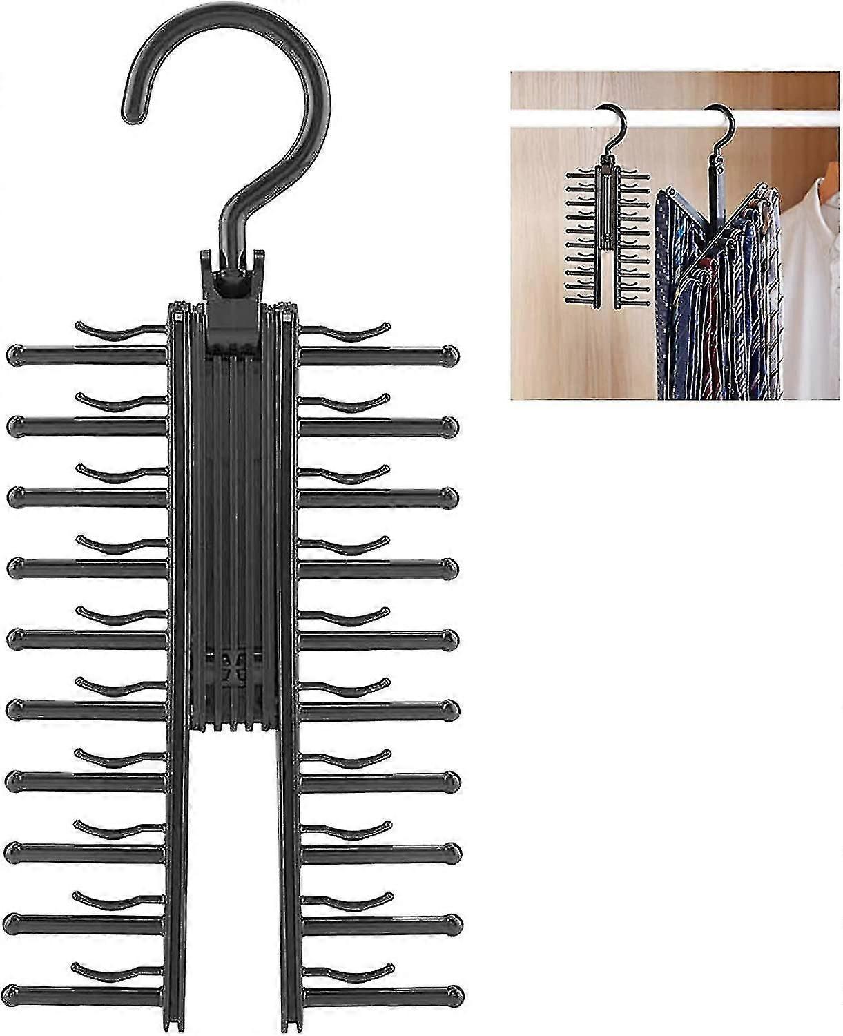 Tie Rack Hanger - Cross X Hanging 20 Ties Holder - 360 Rotating To Open/close Tie & Belt Hanger W/ Non-slip Clips - For Closet