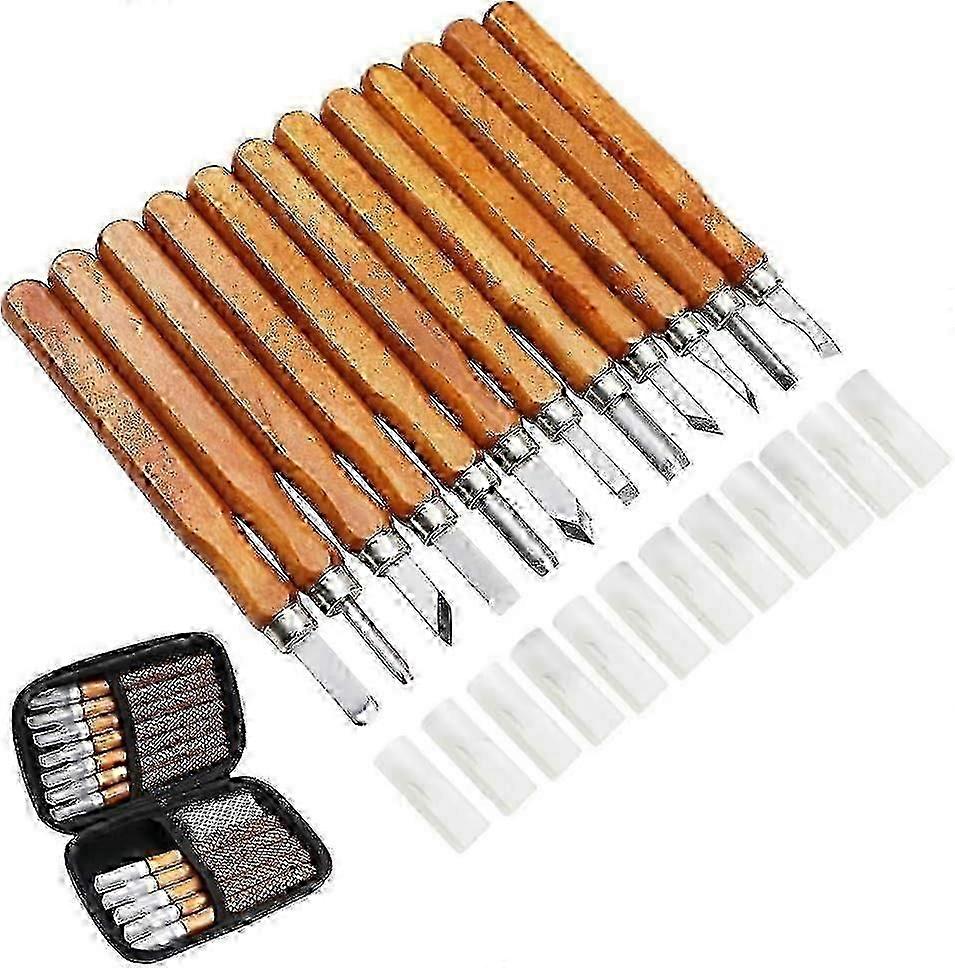 12Pcs Wood Carving Tool Kit - Professional Carving Chisels Knife Handle Carving Carvings Expert Carpenter Beginners with Protective Covers hwy SH