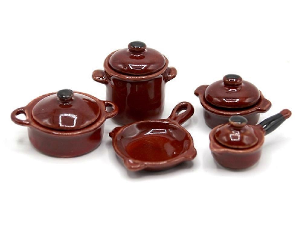 دمى البيت الخزف الترابية أدوات الطبخ عموم مجموعة مصغرة مطبخ ملحق 5 Pc