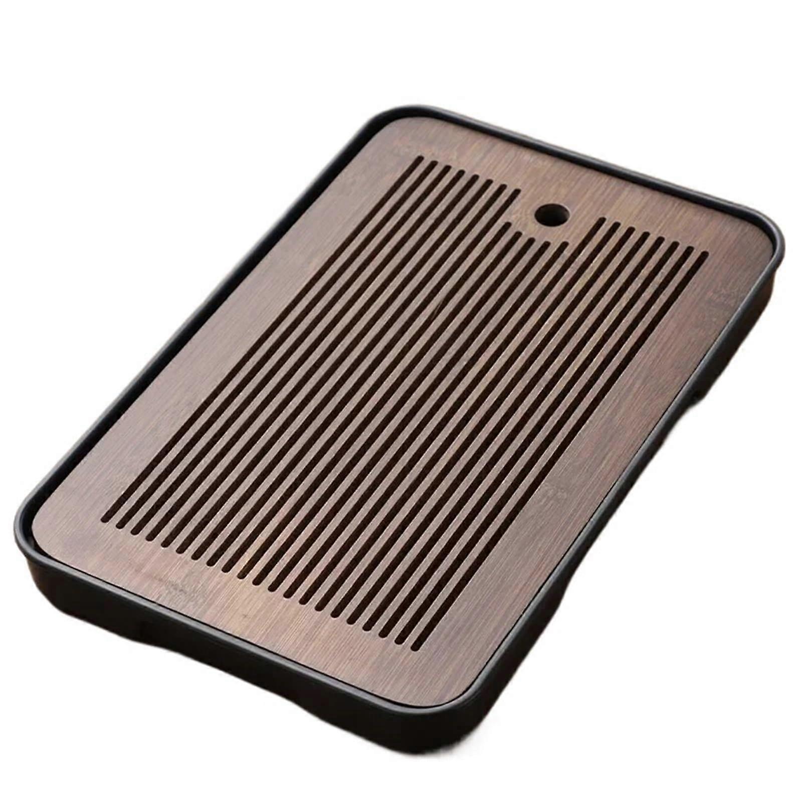 Tea Tray Bamboo Portable Kung Fu Set with Drainage Grid for Household Dry Wet Use Black