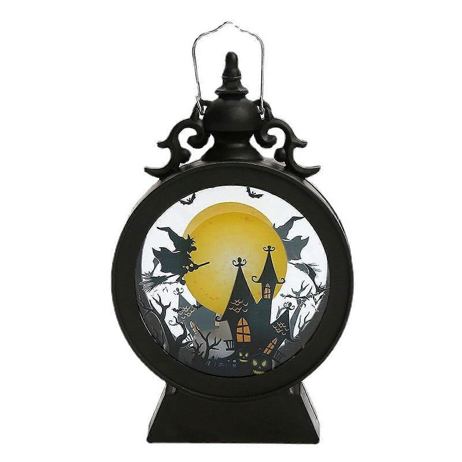 Luckky Halloween Handheld Lights, 2PCS Portable LED Lanterns with Castle, Bats & Witches Pattern, Hanging Loop for Party Decor