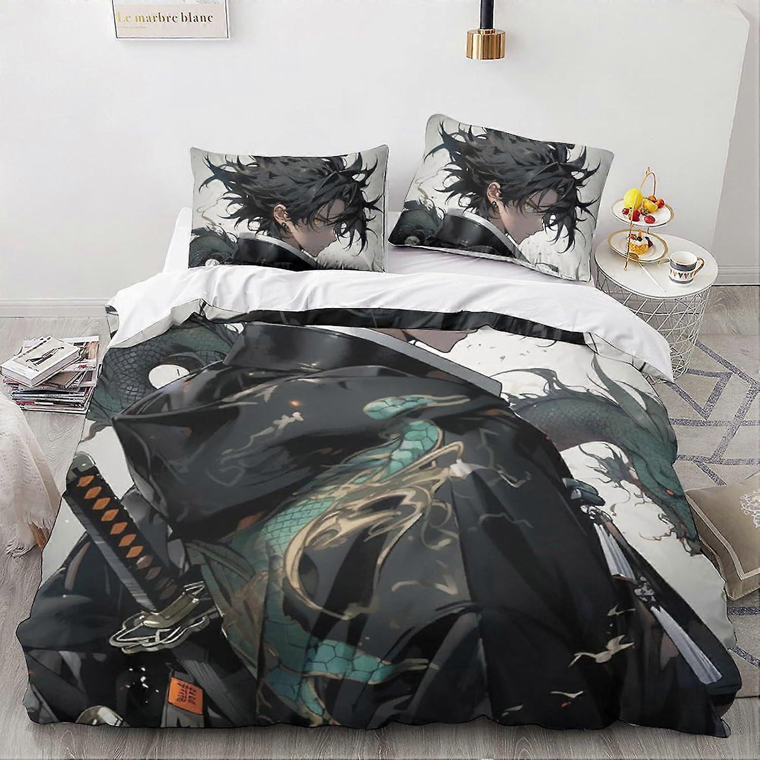 الرسوم المتحركة والمانجا طباعة غطاء لحاف مجموعة 3D الخيال المطبوعة المعزي غطاء المراهقين أنيمي نمط الفراش مجموعة جميلة غرفة نوم ديكور 3 قطع غطاء سرير
