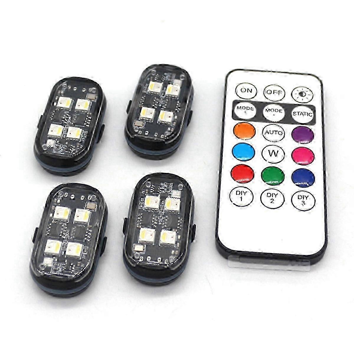 w 4pcs Wireless LED Strobe Lights Car Decor Atmosphere Light, 8 Colors Rechargeable Led Lights LED Warning Light