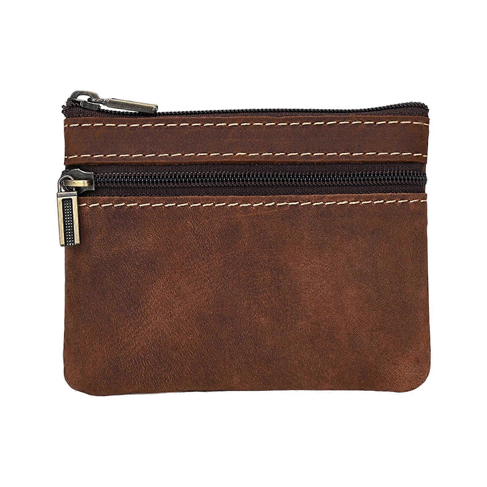 Retro Style Distressed Leather Card Holder With Natural Rudiments Progress Design  Red brown