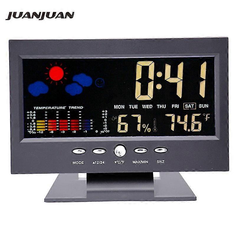 Thermometer Hygrometer Station Humidity Temperature Date Clock Calendar Colorful Display Voice control Backlight