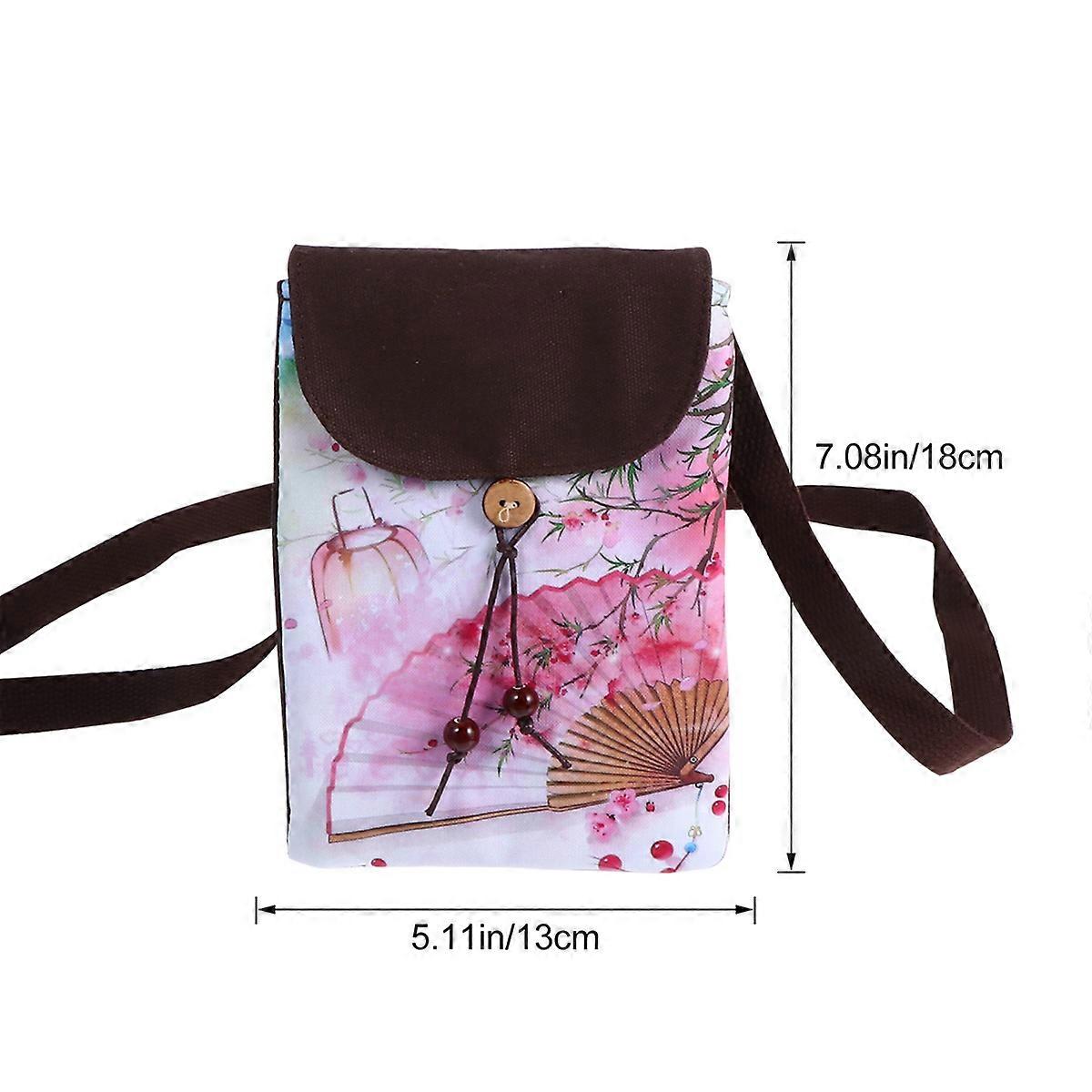 1pc Cross Body Printed Small Bag Mobile Phone Bag Ethnic Wind Canvas Zero Wallet